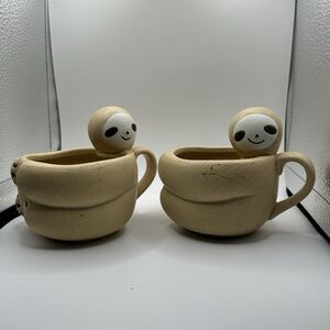 Pair/ Set Of 2 Urban Outfitters Sloth Coffee Brown Speckled Black Cups/ Mugs